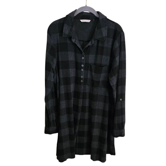 Soft Surroundings Mad About Plaid Tunic Charcoal Buffalo Check Size L - Picture 2 of 11